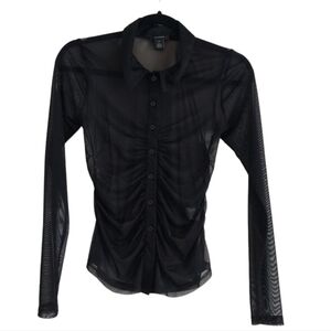 Halogen sheer top black xs blouse women's shirt long sleeve